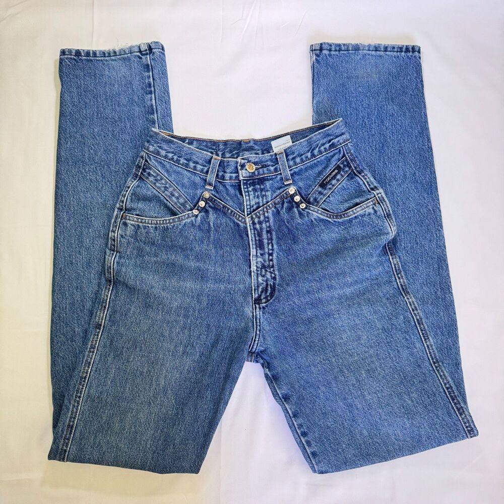 Vintage Rockies High Waisted Denim Blue Jeans Silver Studs Women's Size 7/8